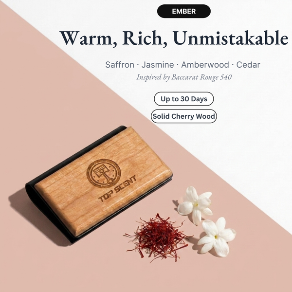 EMBER cherry wood car air freshener with saffron, jasmine, amberwood and cedar notes